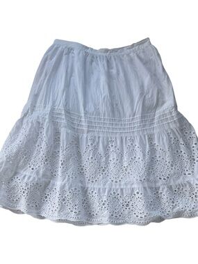 Studio West Cotton skirt white eyelet ruffle hem summer skirt womens